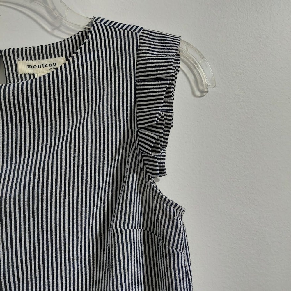 MONTEAU Striped Ruffle Sleeve Keyhole Back Blouse Top Women's Small - Picture 4 of 5